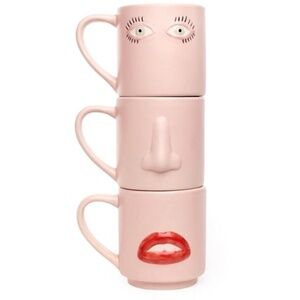*NIB* Surreal Face Ceramic Mug Set 3 Pieces